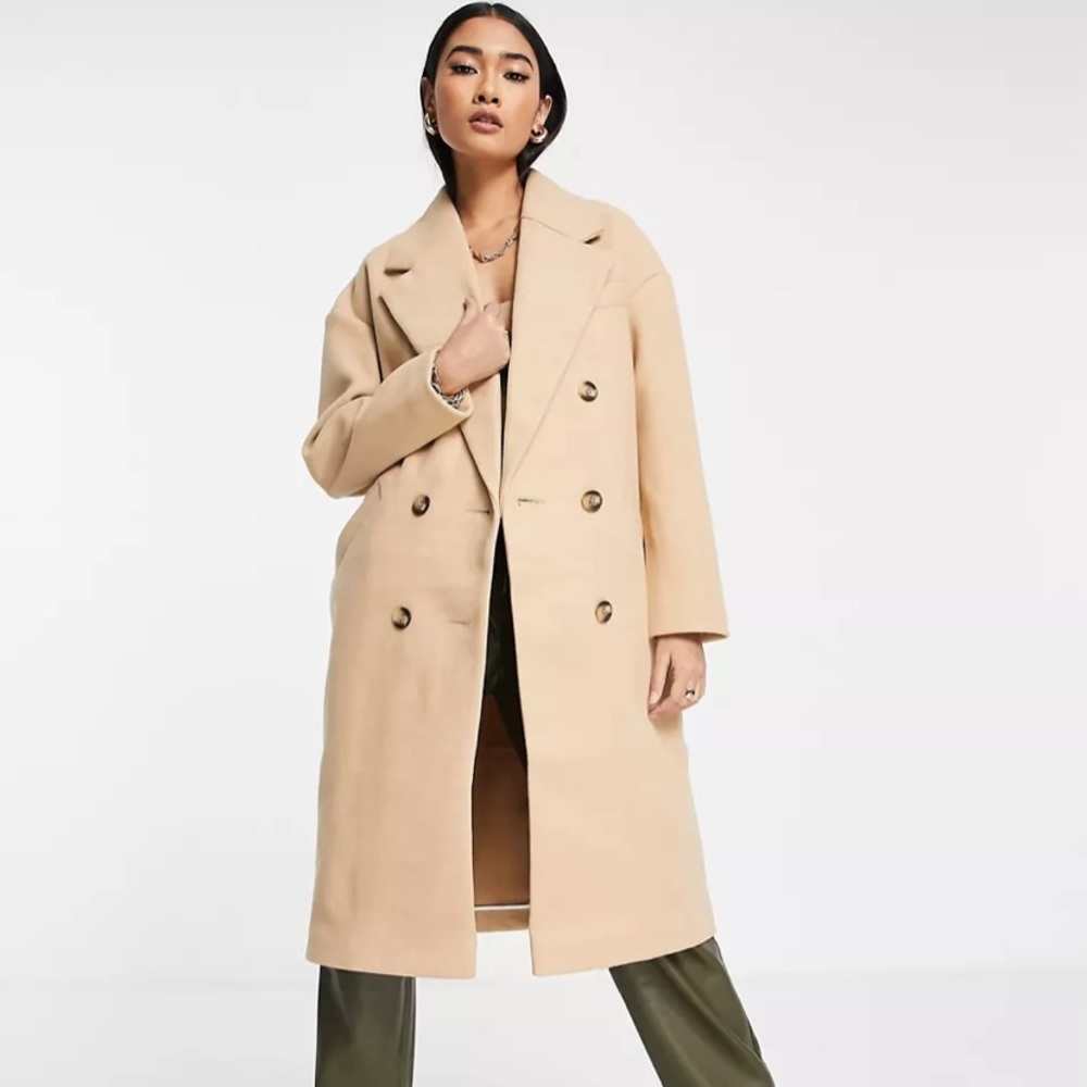 Topshop Camel double-breasted petite coat (ASOS)